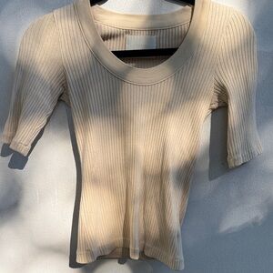 Citizens Of Humanity Ribbed Cream Short Sleeve Top